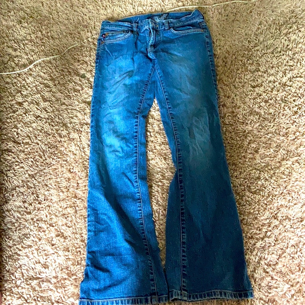 Blue low rise and bootcut Ralph Lauren jeans.